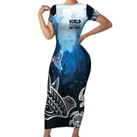 World Ocean Day Pasifika Short Sleeve Bodycon Dress Awaken New Depths