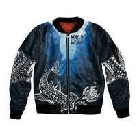 World Ocean Day Pasifika Sleeve Zip Bomber Jacket Awaken New Depths LT7 Unisex Blue - Polynesian Pride