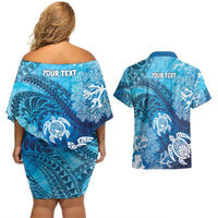 Hawaii World Ocean Day Couples Matching Off Shoulder Short Dress and Hawaiian Shirt Kakau Turtles LT7 - Polynesian Pride