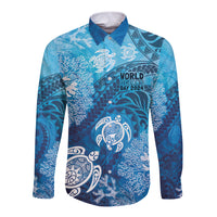 Hawaii World Ocean Day Long Sleeve Button Shirt Kakau Turtles