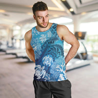 Hawaii World Ocean Day Men Tank Top Kakau Turtles LT7 Blue - Polynesian Pride