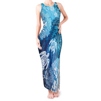 Hawaii World Ocean Day Tank Maxi Dress Kakau Turtles LT7 Women Blue - Polynesian Pride