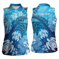 Hawaii World Ocean Day Women Sleeveless Polo Shirt Kakau Turtles
