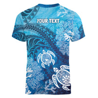 Hawaii World Ocean Day Women V-Neck T-Shirt Kakau Turtles