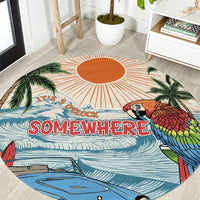 Summer Holiday It's 5 o'clock Somewhere Vintage Hawaii Round Carpet