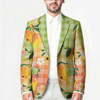 Aloha Hawaii Palaka Print Mango Plumeria Blazer Tropical Vibes