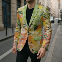 Aloha Hawaii Palaka Print Mango Plumeria Blazer Tropical Vibes