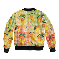 Aloha Hawaii Palaka Print Mango Plumeria Bomber Jacket Tropical Vibes
