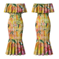 Aloha Hawaii Palaka Print Mango Plumeria Family Matching Mermaid Dress and Hawaiian Shirt Tropical Vibes
