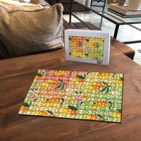 Aloha Hawaii Palaka Print Mango Plumeria Puzzle Tropical Vibes