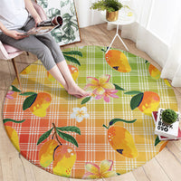 Aloha Hawaii Palaka Print Mango Plumeria Round Carpet Tropical Vibes
