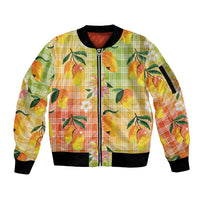 Aloha Hawaii Palaka Print Mango Plumeria Sleeve Zip Bomber Jacket Tropical Vibes