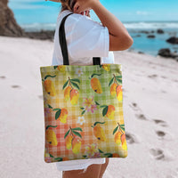 Aloha Hawaii Palaka Print Mango Plumeria Tote Bag Tropical Vibes