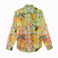 Aloha Hawaii Palaka Print Mango Plumeria Women Casual Shirt Tropical Vibes
