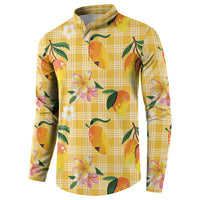 Aloha Hawaii Palaka Print Mango Plumeria Button Sweatshirt Fresh Lemon