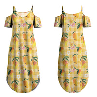 Aloha Hawaii Palaka Print Mango Plumeria Couples Matching Summer Maxi Dress and Hawaiian Shirt Fresh Lemon