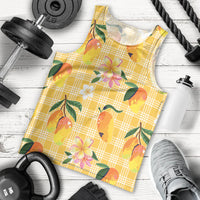 Aloha Hawaii Palaka Print Mango Plumeria Men Tank Top Fresh Lemon