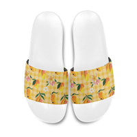 Aloha Hawaii Palaka Print Mango Plumeria Slide Sandals Fresh Lemon