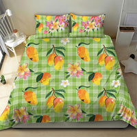 Aloha Hawaii Palaka Print Mango Plumeria Bedding Set Cool Mint