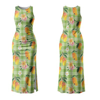 Aloha Hawaii Palaka Print Mango Plumeria Couples Matching Tank Maxi Dress and Hawaiian Shirt Cool Mint