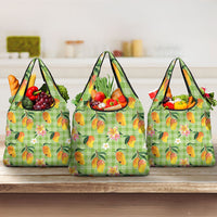 Aloha Hawaii Palaka Print Mango Plumeria Grocery Bag Cool Mint