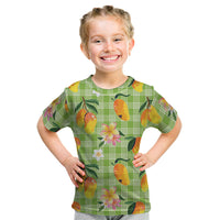 Aloha Hawaii Palaka Print Mango Plumeria Kid T Shirt Cool Mint