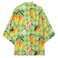 Aloha Hawaii Palaka Print Mango Plumeria Kimono Cool Mint