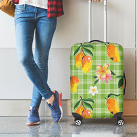 Aloha Hawaii Palaka Print Mango Plumeria Luggage Cover Cool Mint