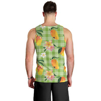 Aloha Hawaii Palaka Print Mango Plumeria Men Tank Top Cool Mint