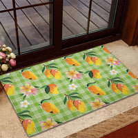 Aloha Hawaii Palaka Print Mango Plumeria Rubber Doormat Cool Mint