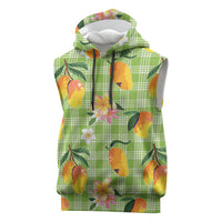 Aloha Hawaii Palaka Print Mango Plumeria Sleeveless Hoodie Cool Mint
