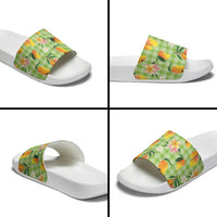 Aloha Hawaii Palaka Print Mango Plumeria Slide Sandals Cool Mint