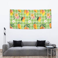 Aloha Hawaii Palaka Print Mango Plumeria Tapestry Cool Mint