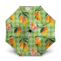 Aloha Hawaii Palaka Print Mango Plumeria Umbrella Cool Mint