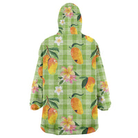 Aloha Hawaii Palaka Print Mango Plumeria Wearable Blanket Hoodie Cool Mint
