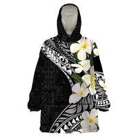 Aloha Hawaii Festive Wearable Blanket Hoodie Frangipani Lace Classic LT7 One Size Black - Polynesian Pride