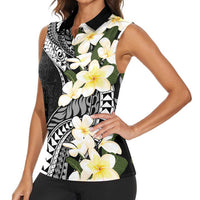 Aloha Hawaii Festive Women Sleeveless Polo Shirt Frangipani Lace Classic