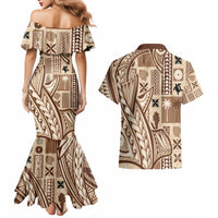 Samoa Tapa Couples Matching Mermaid Dress and Hawaiian Shirt Siapo Mix Tatau Patterns LT7 - Polynesian Pride
