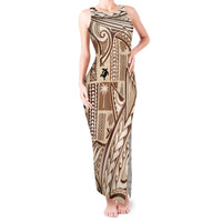 Samoa Tapa Tank Maxi Dress Siapo Mix Tatau Patterns LT7 Women Beige - Polynesian Pride