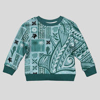 Samoa Tapa Kid Ugly Christmas Sweater Siapo Mix Tatau Patterns - Teal LT7 Kid Teal - Polynesian Pride