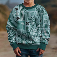 Samoa Tapa Kid Ugly Christmas Sweater Siapo Mix Tatau Patterns - Teal LT7 - Polynesian Pride