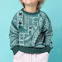 Samoa Tapa Kid Ugly Christmas Sweater Siapo Mix Tatau Patterns - Teal LT7 - Polynesian Pride