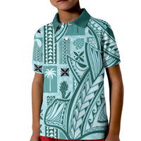 Samoa Tapa Kid Polo Shirt Siapo Mix Tatau Patterns - Teal LT7 Kid Teal - Polynesian Pride