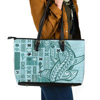 Samoa Tapa Leather Tote Bag - Siapo Mix Tatau Patterns Teal LT7 - Polynesian Pride