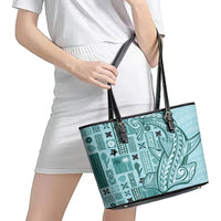 Samoa Tapa Leather Tote Bag - Siapo Mix Tatau Patterns Teal LT7 - Polynesian Pride