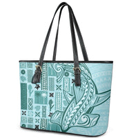 Samoa Tapa Leather Tote Bag - Siapo Mix Tatau Patterns Teal LT7 - Polynesian Pride