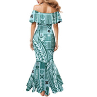 Samoa Tapa Mermaid Dress Siapo Mix Tatau Patterns - Teal LT7 - Polynesian Pride