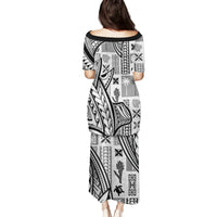 Samoa Tapa Family Matching Puletasi Dress and Hawaiian Shirt Siapo Mix Tatau Patterns - White LT7 - Polynesian Pride