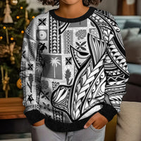 Samoa Tapa Kid Ugly Christmas Sweater Siapo Mix Tatau Patterns - White LT7 - Polynesian Pride