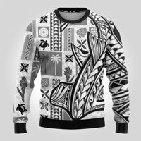 Samoa Tapa Ugly Christmas Sweater Siapo Mix Tatau Patterns - White LT7 - Polynesian Pride